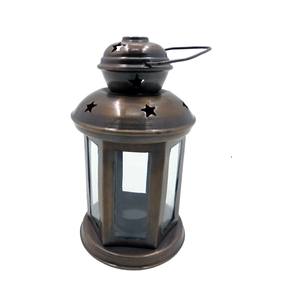 Lanterne en fer et verre faite à la main avec bougeoir en bronze nouvelle conception maison table décoration de noël matériau en métal - Product Image 1