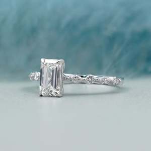 IGI Certified Emerald Cut Engagement <b>Diamond</b> <b>Ring</b> with Side Stones 4 Prong Setting - Product Image 2