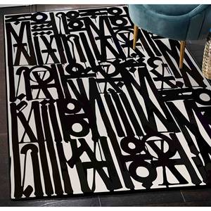 Tapis graffiti noir et blanc : Décoration moderne pour salon, tapis doux non tissé - Product Image 2