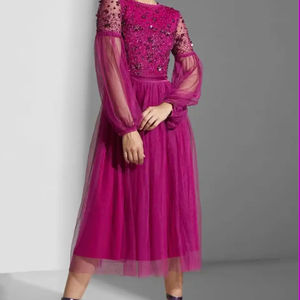 Belle élégante robe de soirée modeste adultes 100% Polyester ODM bateau en forme de perle florale paillettes brodées à la main perles naturelles - Product Image 1