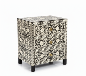 Mesita de Noche de Madera Maciza de Alta Calidad y Duradera, con Incrustaciones de Hueso Artesanales, Diseño Floral de Estilo Fantasía - Product Image 5