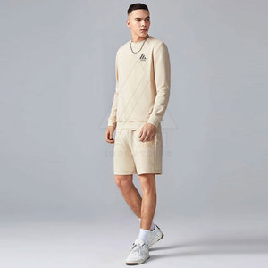 2022 haute qualité coupe ajustée hommes sweat et ensemble court à la mode décontracté plaine col rond respirant grande taille pour l'hiver - Product Image 3