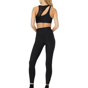 Ensemble de yoga pour femmes, nouveau style, vêtements de sport à devant uni, soutien-gorge côtelé avec leggings de sport, séchage rapide, faible MOQ, vêtements personnalisés OEM - Product Image 2