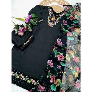 Mousseline pure avec broderie de séquence travail Salwar Suit Set d'Inde - Product Image 6