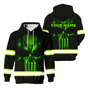 Sudadera con capucha personalizada Green 3D Skull Hi Vis con cintas reflectantes Camisas DE SEGURIDAD Sudaderas con capucha de alta visibilidad - Product Image 1
