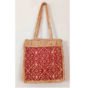 Bolso de tela de yute 100% ecológico para mujer, Asa plegable trenzada de algas marinas, encaje estampado de lino de playa de verano, reutilizable elegante - Product Image 2