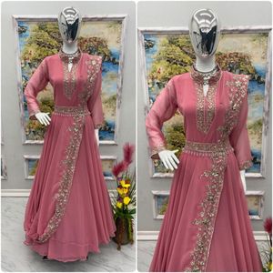 Launching New Designer Party Wear Look Gown & Attached Dupatta With Waist <b>Belt</b> Set Fancy Gown Beautiful Color - Product Image 3