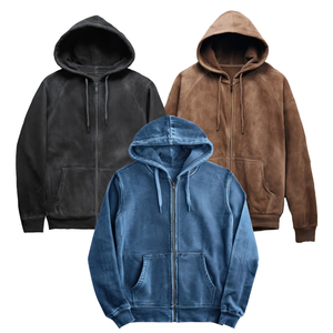 Streetwear Terry Y2K rétro Vintage coton fermeture éclair unisexe bouffée impression hommes survêtement lavage à l'acide sweats à capuche et sweats livraison DDP - Product Image 1