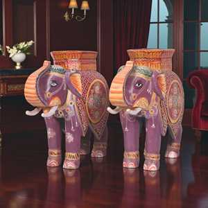 Elefante de Madera Pintado a Mano para Diwali, Estilo Bohemio con Diseño de Plantas para Decoraciones Festivas - Product Image 3