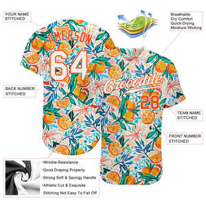 เสื้อเบสบอลของแท้ใหม่-สีขาวและสีส้มพร้อมดีไซน์ลายผลไม้3D สำหรับผู้ชายและผู้หญิง - Product Image 2