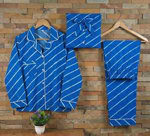 Ensemble de pyjama pour femmes en coton 100% imprimé à la main en Inde, imprimé à la main, imprimé à rayures, pour demoiselles d'honneur, été - Product Image 1