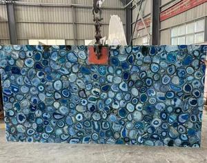 Agate bleue Style Vintage plateau de table en pierres précieuses semi-précieuses choix manufacturés pour les paysages artistiques prix de gros laiton - Product Image 5