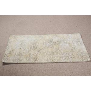 Petit tapis vintage 1,3x2,9 pieds, tapis blanc gris à pois en laine - Product Image 5