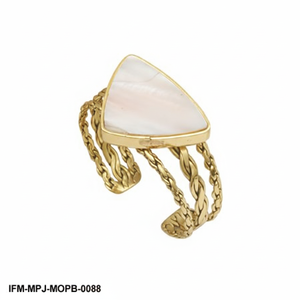 Bracelet en or tressé à trois bandes avec incrustation de nacre faite à la main, bijou bohème unique, cadeau - Product Image 4