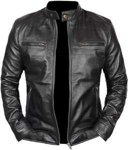 Chaqueta de cuero de moda, chaqueta de cuero para hombre, silueta lavada y frotada, Chaqueta corta desgastada de cuero para motocicleta para hombre - Product Image 2