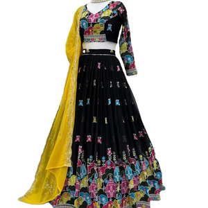 Moda India Gujarati estilo Navratri festivo especial Multi hilo y secuencia trabajo Lehenga Choli con falda Lehenga para novia - Product Image 1
