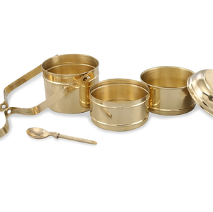 กล่องอาหารกลางวันทิฟฟินแบบมีหูหิ้วทำจากทองแดงดีไซน์มหัศจรรย์พร้อมที่จับกล่องปิคนิคทรงกลม - Product Image 2