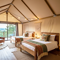 Kayu Solid Acacia Tangan Diukir Pola Tunggal Resort Hotel Desain Tempat Tidur Perhotelan & Komersial Desain Kamar Tidur Furniture