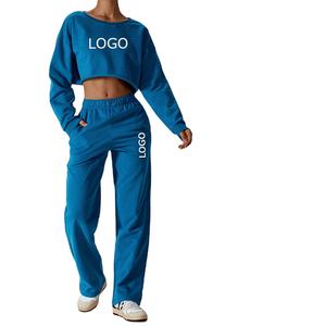 เสื้อสเวตเชิ้ตสไตล์ฮิปฮอปสำหรับผู้หญิง ชุดออกกำลังกายฤดูหนาว กางเกงสเวตแพนท์ทรงบานแบบสั่งทำ ชุดจ็อกเกอร์สำหรับผู้หญิง เสื้อสเวตเชิ้ตคอกลม - Product Image 1