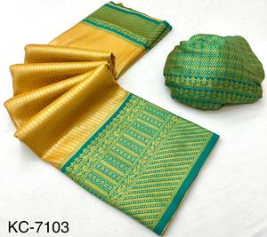 Premium Quality Floral Pattern Silk Tissue Saree Ethnic <b>Bandanas</b> for <b>Women</b> - Product Image 3