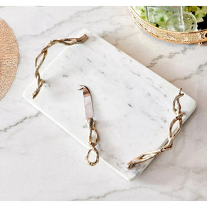 Branche d'or élégante poignées fantastique plateau de service en marbre blanc avec plateau rectangulaire de décoration intérieure pour mariage et événements en vente - Product Image 6