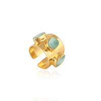 Larimar Edelstein verstellbarer Ring 18 Karat vergoldet Breitband klobigen Messing Schmuck Boho Statement Ring für Frauen Großhandel Schmuck