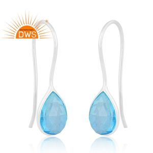 Latest Trending Doublet Aquamarine Quartz Gemstone <b>Fine</b> Sterling Silver <b>Dangle</b> <b>Earring</b> Drops Pattern Custom Jewelry Manufacturer - Product Image 1