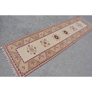 Classic Beige Red Vintage Turkish <b>Rug</b> 2.5 X 8.9ft Large Area Patchwork Design Wool Latex for Hallway <b>Bedroom</b> Room Bedside <b>Rug</b> - Product Image 2