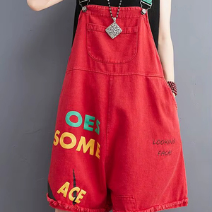 Haute qualité lavage léger en détresse Vintage Denim salopette Shorts femmes Style sans effort bavoir ensemble bouton imprimer hiver à la mode - Product Image 1