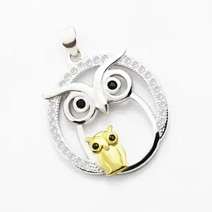 Fashion accessories 925 sterling silver owl necklace for women INS personalized creative color separation micro-embedded hollow