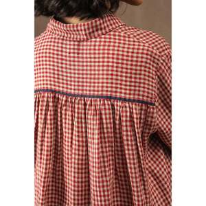 Camisa DVE DEVESHI Tejida a Mano 100% Lino con Patrón a Cuadros Carmesí - Product Image 6