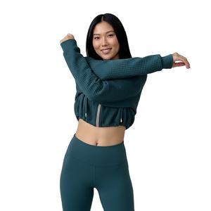 Sudadera con Capucha Corta de Mujer, Estilo Waffle, con Cierre, Informal, de Manga Larga, con Cordón y Bolsillo Disponible - Product Image 2