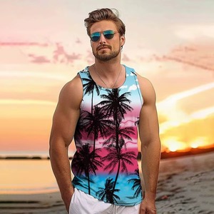 Chaleco de hombre con estampado de playa Hawaiana de verano cómodo transpirable para deportes diarios Fitness Top Street Fashion Tank Top - Product Image 5