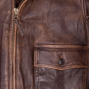 2025 venta al por mayor de los hombres de vuelo marrón desgastado chaqueta de cuero real bombardero piloto Cuello de piel chaqueta de cuero para hombre - Product Image 3