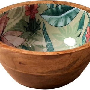 Cuenco de mango con estampado Floral esmaltado hecho a mano, cuenco de madera para servir sopa hecho a mano para decoración de mesa de restaurante y hoteles - Product Image 1