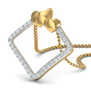 Exclusive Zircon Pendant Minimalist Brass Necklace Women 18k Gold Plated Romantic Double Heart Square Charm Wholesale/OEM/ODM - Product Image 5
