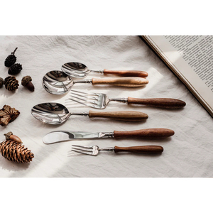 Juego de cubiertos con mango de madera brillante de primera calidad para fiestas de restaurantes y hoteles, incluye cuchara, tenedor, cuchillo - Product Image 5