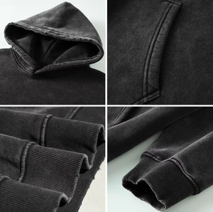 Sweat à capuche uni à logo personnalisé corde de poche lourde 450GSM coton velours fabricant de gros solide sweat à capuche de base surdimensionné - Product Image 2