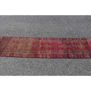 พรมวินเทจขนาด 2.3x11.3 ฟุต, พรมตุรกี, พรมขนสัตว์สีน้ำตาลแดงไล่เฉด - Product Image 3