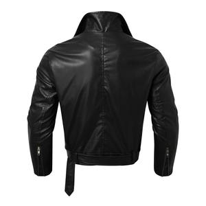 Pu cuero lona elegante hombres Otoño Invierno motocicleta montar chaqueta cremallera cordón cinturón a prueba de viento impermeable personalizable - Product Image 3