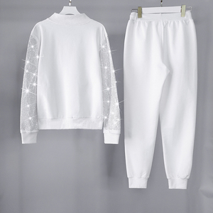 ชุดกีฬาพลอยเทียมมีซิปสำหรับผู้หญิงชุดวอร์ม2ชิ้นสำหรับวิ่งวิ่งออกกำลังกายโลโก้ตามสั่ง - Product Image 2