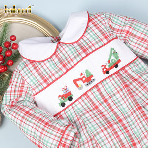 Vêtements pour bébé en coton de luxe d'hiver personnalisables, broderie de camion de chantier, smock à manches bouffantes pour garçon, fabrication en gros ODM - Product Image 4