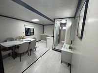 Appartement de 20 pieds en conteneur préfabriqué, extensible, portable, en bois et acier, de style moderne du milieu du siècle, de luxe et à faible coût, avec salon