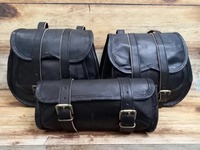 Ensemble de sacoches de sport en cuir véritable noir unisexe de style vintage, 3 pièces, pour moto, outil de voyage, pour les voyageurs