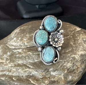 Vintage Look Trendy Handmade Sterling Silver 925 Gold Plated Wedding <b>Ring</b> Floral Natural Turquoise Oval Cut Diamond Bezel - Product Image 4
