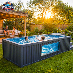 Grande piscine hors sol en bois et fibre de verre avec fenêtre en verre - Product Image 5