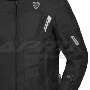 Blouson de moto unisexe noir SAPRO, manches longues, coupe-vent, logo imprimé sur le devant, toutes saisons, imperméable et respirant - Product Image 2