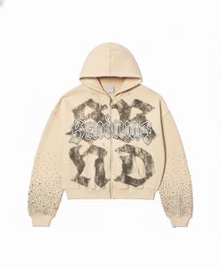 Custom Vintage Embroidered Rhinestone Streetwear Silk Screen Printing Acid Wash Oversized 100%cotton High Quality <b>Men</b> <b>Hoodies</b> - Product Image 1