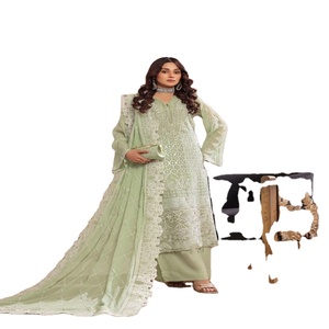 Shalwar kameez costumes par des designers pakistanais en mousseline de soie brodée 3 pièces pour les femmes Kurti pour les vêtements décontractés quotidiens Lehenga pour les filles - Product Image 1