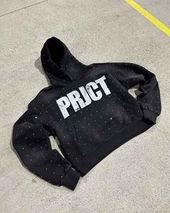 Sweats à capuche surdimensionnés personnalisés en coton lourd délavé à l'acide avec strass pour hommes - Product Image 5